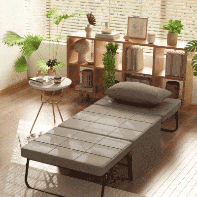 HOMCOM Pouf Letto Pieghevole Salvaspazio 5 Reclinazioni Grigio