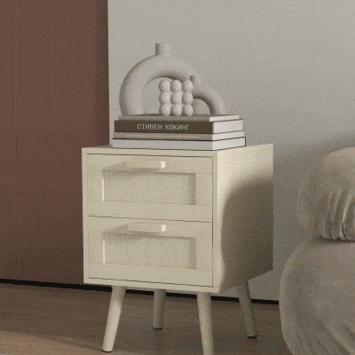 HOMCOM 2er-Set Nachttische im Boho-Design, 2 Nachttische, Rattangeflecht, 4 Schubladen, Natur
