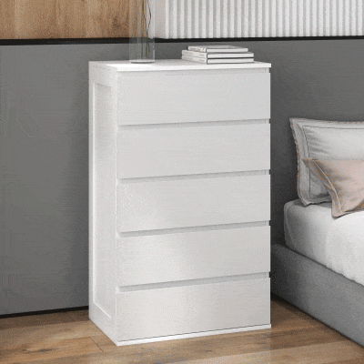 HOMCOM Cômoda 5 Gavetas Móvel de Armazenamento Sem Puxadores estilo Minimalista 60x38x100 cm Branco