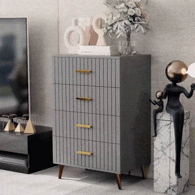 HOMCOM Kommode 4 Schubladen Aufbewahrungsmöbel Schlafzimmer mit goldfarbenen Aluminiumbeinen, 60L x 40B x 90H cm, grau