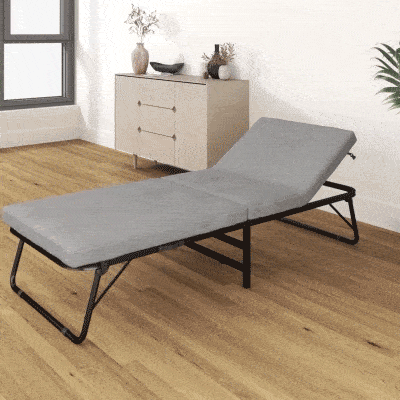 HOMCOM Cama Plegatín Plegable 70x180 cm con Colchón de Espuma con Respaldo Ajustable en 5 Posiciones y Ruedas Carga 120 kg Gris