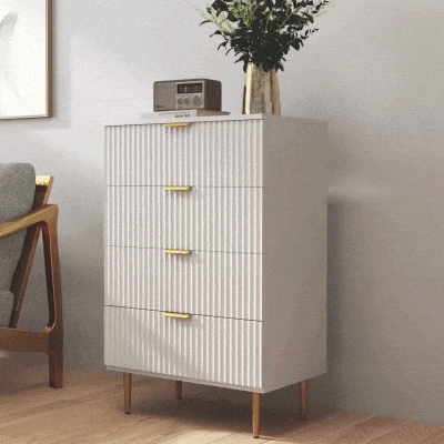 HOMCOM Cassettiera 4 Cassetti Moderna con Maniglie Dorate Bianco