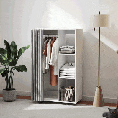 HOMCOM Guarda-Roupa de Roupa Móvel com 4 Rodízios Barra de Roupas e Prateleiras Abertas Branco