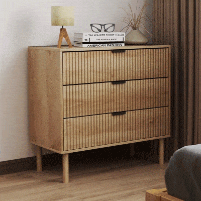 HOMCOM Schubladenkommode 3 Schubladen aus Holz für Schlafzimmer und Diele im nordischen Stil, 80x40x77.5 cm, Eiche