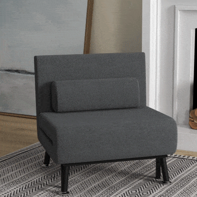 HOMCOM Opklapbed, slaapstoel, verstelbare rugleuning, staal, linnenlook, zwart, 75 x 70 x 75 cm