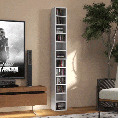 HOMCOM CD- und DVD-Aufbewahrung mit 12 Fächern, max. 204 CDs, 21 x 20 x 175 cm, Weiß