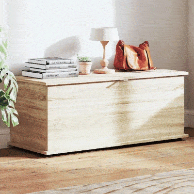 HOMCOM Banco de Arrumação com Dobradiça de Segurança Estilo Moderno para Corredor Quarto Sala 100x40x40 cm Carvalho