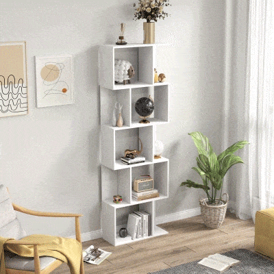 HOMCOM Estante de 5 Níveis em Forma de S com 10 Prateleiras para Quarto Escritório Sala 60x24x184,5 cm Branco