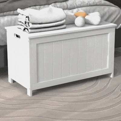 HOMCOM Baú de Armazenamento de Madeira Baú de Arrumação com Dobradiça de Segurança Carga Máxima 20 kg 81x40x46 cm Branco
