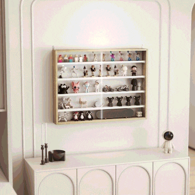 HOMCOM Vetrina Bianca e color Legno a 6 Ripiani Regolabili