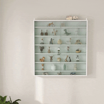 HOMCOM Wandvitrine aus Holz mit verstellbaren Einlegeböden und 2 Schiebetüren aus Glas 80x9,5x83 cm Weiß