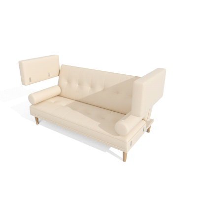 Divano Letto 3 Posti con Schienale Regolabile su 3 Livelli Beige