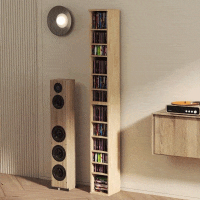 HOMCOM Conjunto de 2 Estantes para CDs e DVDs com 12 Compartimentos e Prateleiras Ajustáveis 21x22,5x88,5 cm em Carvalho