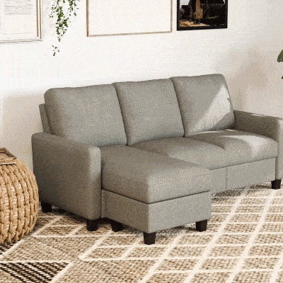 Canapea de colt 3 locuri moderna, 197x139x91cm, Gri deschis