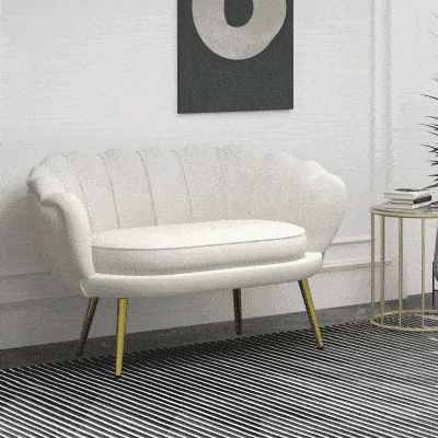 Canapea Vintage 2 Locuri – Catifea Crem, Stil Industrial