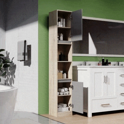 HOMCOM Armário Alto para Banheiro com 2 Portas e 2 Prateleiras Abertas Móveis Auxiliares para Sala de Estar Corredor 30x24x170 cm Carvalho e Cinza