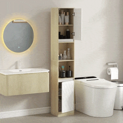 HOMCOM Coluna Casa de Banho com 2 Prateleiras Abertas Armário Alto para Casa de Banho 30x24x170 cm Madeira e Branco