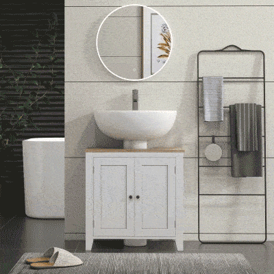 kleankin Mueble para Debajo del Lavabo Armario Bajo con 2 Puertas y Estante Ajustable Estilo Moderno 60x30x60 cm Blanco