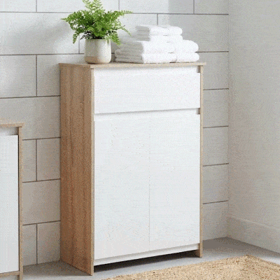 kleankin Móvel Auxiliar Casa de Banho com 1 Gaveta e 2 Portas Armário Casa de Banho de Estilo Moderno 60x30x90cm Branco e Madeira