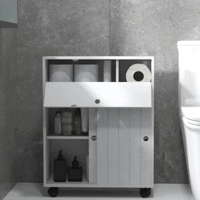 kleankin Armário Auxiliar Casa de Banho com 4 Rodas 2 Compartimentos para Papel Higiénico Armário e Prateleiras Ajustáveis 52x17x67 cm Branco