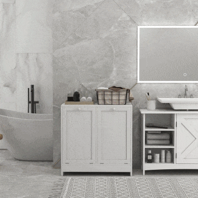 kleankin Mobile Portabiancheria con 2 Scomparti a Ribalta Bianco