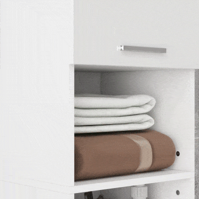 kleankin Coluna Casa de Banho Moderna com 1 Gaveta 3 Prateleiras Ajustáveis e 2 Armários Móvel Auxiliar de para Casa de Banho 30x30x180 cm Branco