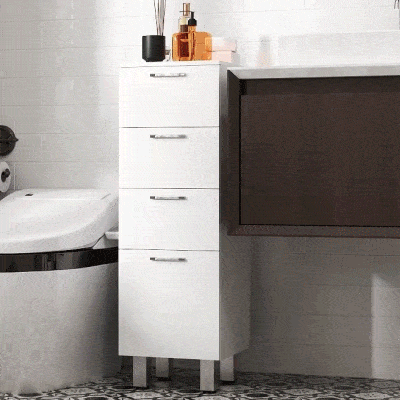 kleankin Móvel Auxiliar Casa de Banho Moderno Móvel de Armazenamento Casa de Banho com 4 Gavetas Anti-Tombo 30x30x93 cm Branco