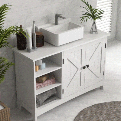 kleankin Mueble Bajo Lavabo de Pie con 2 Puertas y Estantes Ajustables Antivuelco Estilo Moderno 90x30x60 cm Blanco