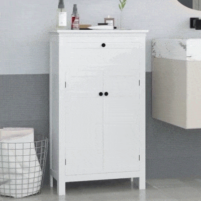 HOMCOM Armário Casa de Banho Móvel Casa de Banho com Gaveta 2 Portas e Prateleira Ajustável  60x30x102,5 cm Branco