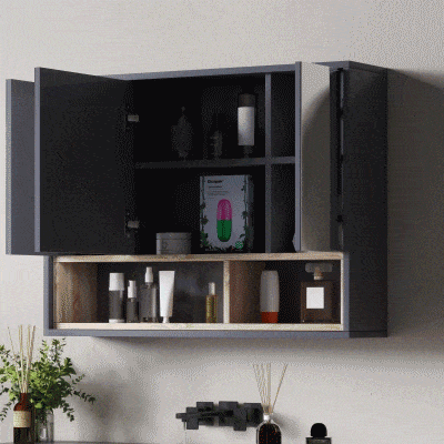 HOMCOM Specchiera Bagno a 3 Ante con Armadietto 80x20x60cm Grigio