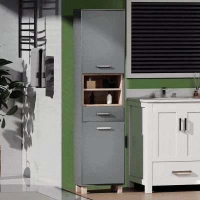 HOMCOM Colonna Bagno Moderna con Cassetto e Armadietti Grigio