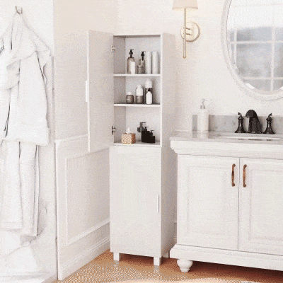 HOMCOM Armario alto de baño mueble columna de almacenamiento 2 puertas y estantes ajustables 40 x 30 x 167,5 cm blanco