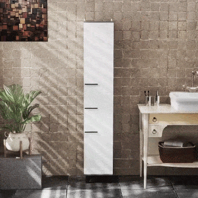 HOMCOM Colonna Bagno 2 Armadietti e Cassetto 34x32x190cm Bianco