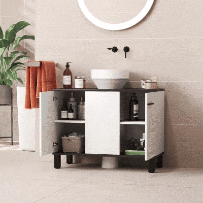 HOMCOM Mueble bajo Lavabo con 2 Puertas y Estantes Ajustables para Lavabo con o sin Pedestal 80x34x60 cm Blanco