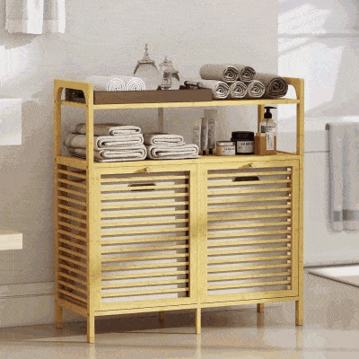 HOMCOM Mobile Portabiancheria con 2 Cesti e 2 Ripiani Legno Crema