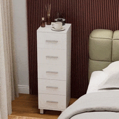 HOMCOM Badezimmerschrank Schmaler Badschrank mit 5 Schubladen für Badezimmer  30 x 30 x 95 cm Weiß