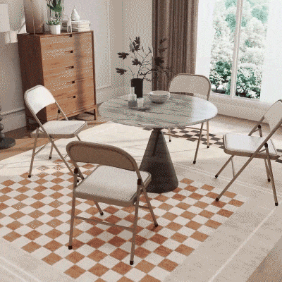 Zestaw 4 krzeseł składanych HOMCOM — stalowy stelaż, lnopodobne obicie, beżowe