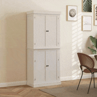 HOMCOM Mobile Cucina a 6 Ripiani Regolabili e 2 Ante Legno Bianco