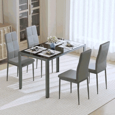 Set da Pranzo Grigio 5 Pezzi con 1 Tavolo e 4 Sedie Moderne