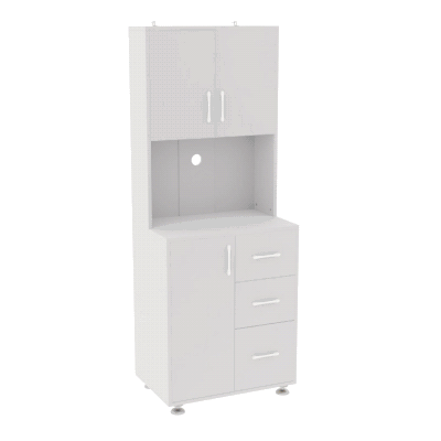 HOMCOM Aparador Alto de Cozinha Armário de Cozinha com 3 Portas 3 Gavetas e Bancada 60x40x160 cm Branco