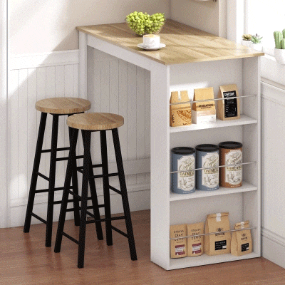 HOMCOM Mesa de Bar Mesa de Bistró Mesa de Comedor Mesa Alta con 3 Estantes Laterales y Estructura de Madera 112x57x106cm Blanco