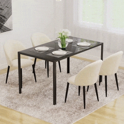 HOMCOM Mesa Sala de Jantar de Cristal Mesa Retangular para 4-6 pessoas com Pés de Metal Multifuncional 120x60x75 cm Preto