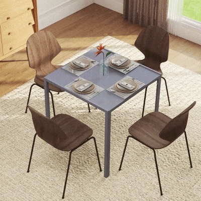 HOMCOM Mesa de Comedor de Cristal Mesa de Cocina Cuadrada para 4 Personas con Patas de Metal para Salón 75x75x75 cm Gris