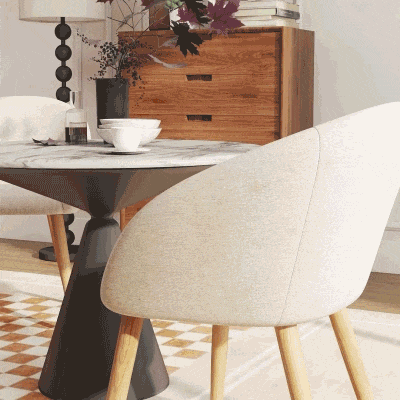 HOMCOM Set van 2 gestoffeerde stoelen, Scandinavisch ontwerp, gestoffeerde stoelen met houten poten, antislip pads, 150 kg draagvermogen, Beige