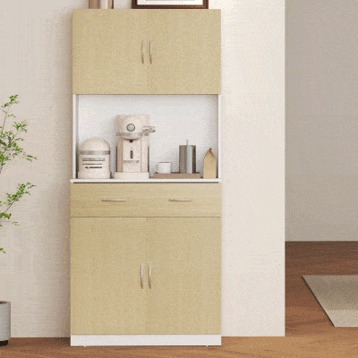 HOMCOM Armário de Cozinha com Gaveta 4 Portas e Prateleiras Interiores Ajustável em Altura Móvel 80x40x180 cm Madeira e Branco