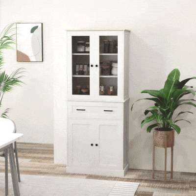 HOMCOM Szafka kuchenna, kredens, fronty akrylowe, szuflady, 76 x 40 x 182,5 cm, kremowo-biały