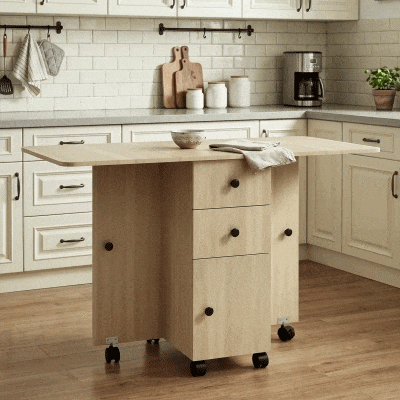 HOMCOM Mesa de Jantar Dobrável com Rodas Mesa Abatível com 2 Gavetas e Armário Mesa Auxiliar Multifuncional 120x60x76,5 cm Madeira