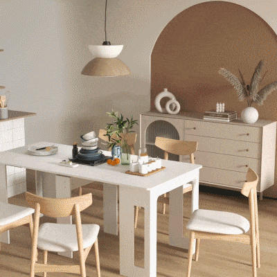 HOMCOM Mesa de comedor plegable, mesa de cocina extensible hasta 6 personas, para espacios reducidos, salón, Blanco