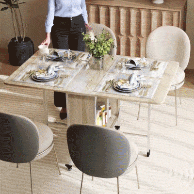 HOMCOM Mesa de Cocina Plegable con Ruedas Alas Abatibles y Estante Mesa Plegable para Salón 130x80x74 cm Madera Natural