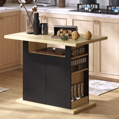 HOMCOM Mesa de jantar ilha central cozinha com grande tampo 4-6 pessoas armário 4 portas 110 x 70 x 75,5 cm preto